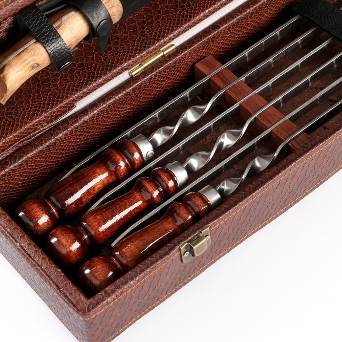 Набор с шампурами подарочный  Набор с шампурами подарочный "Элит-S" в коробке из эко-кожи №12