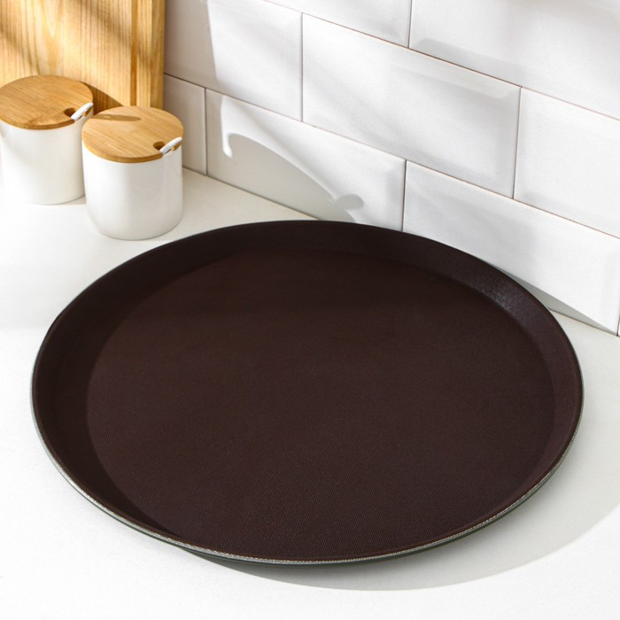 Поднос прорезиненный, d=40 см, цвет коричневый Поднос прорезиненный, d=40 см, цвет коричневый