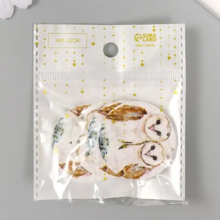 Декор для творчества дерево "Круг. Полярные совы" d=4 см