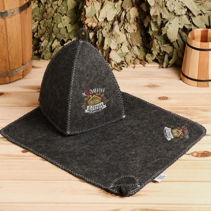 Набор банный: шапка и коврик  "Хозяин бани" в пакете