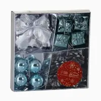 Ёлочные игрушки &laquo;Сюрприз&raquo;, набор 16 шт. (4 шара, 4 банта, 4 подарка, 4 шишки), серебристый/голубой