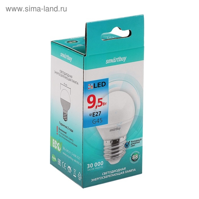 Лампа cветодиодная Smartbuy, Е27, G45, 9.5 Вт, 6000 К, холодный белый свет Лампа cветодиодная Smartbuy, Е27, G45, 9.5 Вт, 6000 К, холодный белый свет