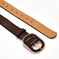 Ремень женский, 110&times;3 см, пряжка пластик, золотистая, коричневый