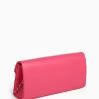 Сумка-клатч женская вечерняя на магните, на длинной цепочке, с декоративным бантом, розовая