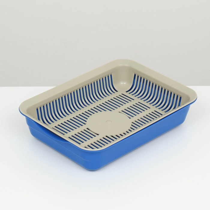 Лоток с сеткой №3, 34 х 25,5 х 7 см, бежевый/синий Лоток с сеткой №3, 34 х 25,5 х 7 см, бежевый/синий