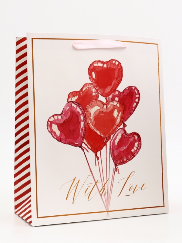 Пакет подарочный вертикальный "With Love", 26 × 32 × 12 см