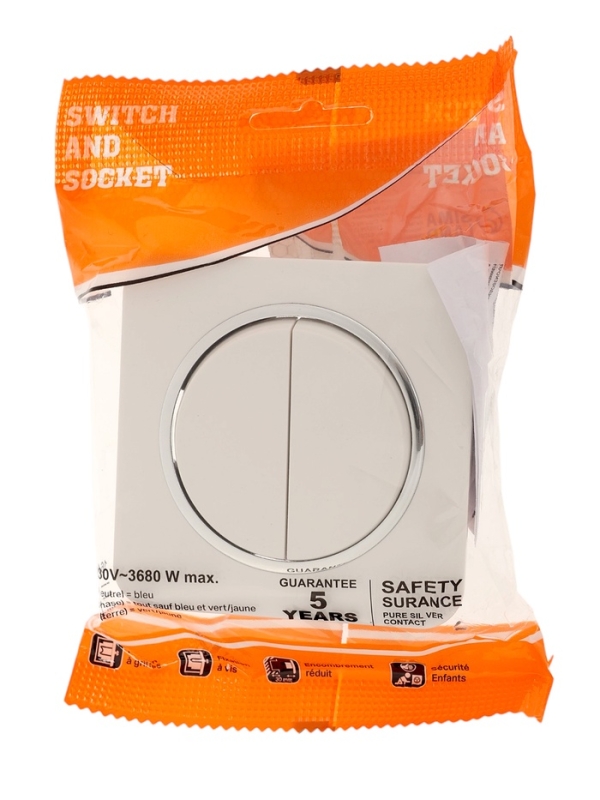 Выключатель, серия "Circular", 10 А, 2 кл., скрытый, белый, серебристая рамка