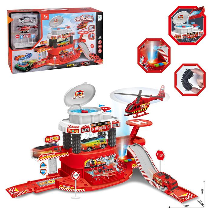 Парковка «Пожарная станция», с автомойкой, свет и звук, машина меняет цвет от воды Парковка «Пожарная станция», с автомойкой, свет и звук, машина меняет цвет от воды