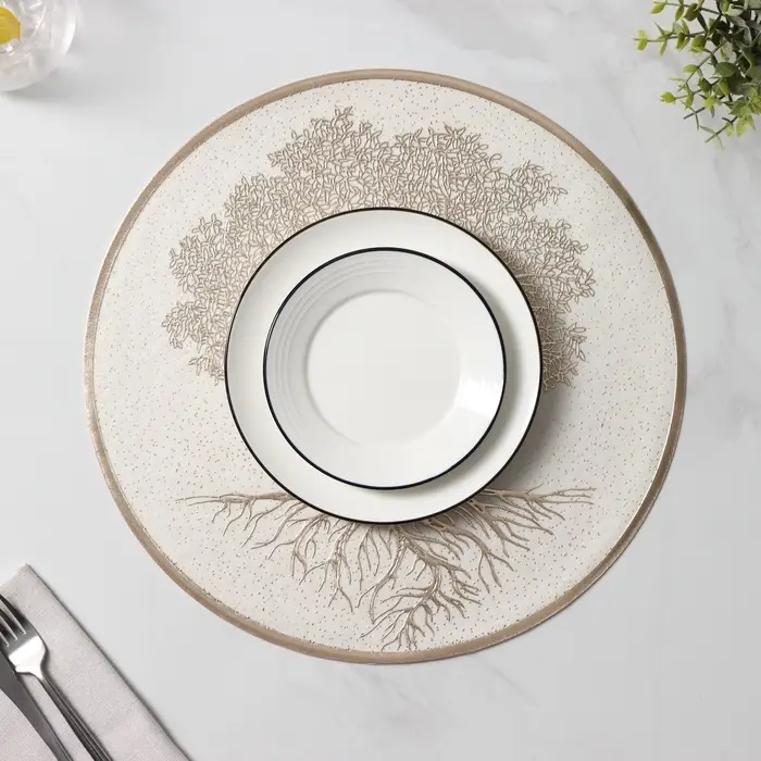 Салфетки сервировочные на стол Доляна &laquo;Древо&raquo;, 2 шт., d=38 см, бежевые