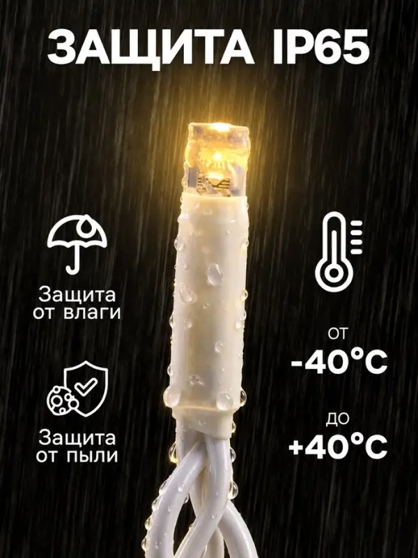 Гирлянда &laquo;Занавес&raquo; 2&times;6 м, IP65, УМС, белая нить каучук, 1000 LED, свечение тёплое белое, 220 В