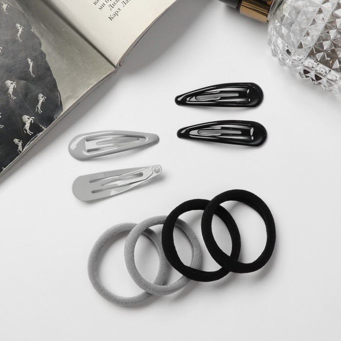 Набор для волос  Набор для волос "Мира" (4 невидимки-5 см, 8 резинок-3,5 см) серо-чёрный