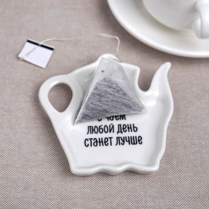 Подставка керамическая «С чаем день станет лучше», 10 х 10 см, цвет белый Подставка керамическая «С чаем день станет лучше», 10 х 10 см, цвет белый
