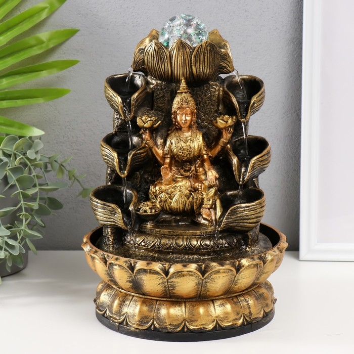 Фонтан настольный от сети, подсветка Фонтан настольный от сети, подсветка "Парвати и лотосы" 29х19,5х19,5 см