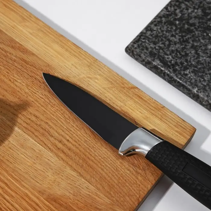 Нож кухонный с антиналипающим покрытием Доляна «Супер-блэк», лезвие 8.5 см, чёрный Нож кухонный с антиналипающим покрытием Доляна «Супер-блэк», лезвие 8.5 см, чёрный