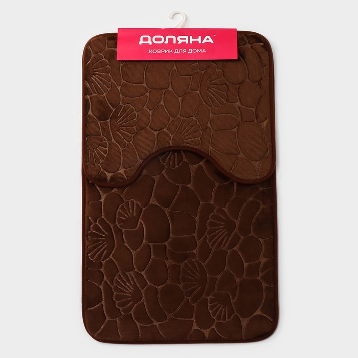 Коврики для ванной и туалета Доляна «Галька, ракушки», 2 шт: 40×50 см, 50×80 см