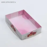 Кондитерская упаковка, коробка для макарун с пластиковой крышкой, «Цветы», 18 х 12 х 3.5 см
