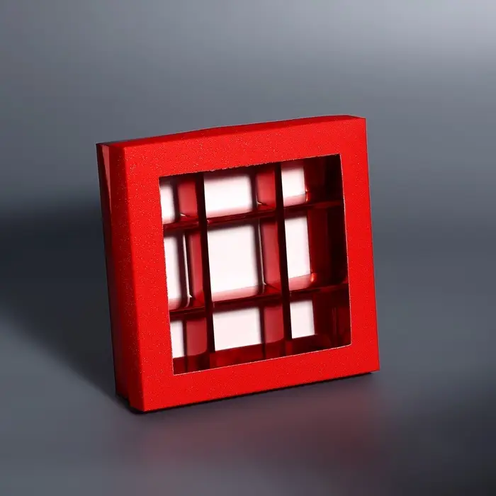 Коробка для 9 конфет красный глиттер, 12.5&times;12.5&times;4 см Кондитерская упаковка