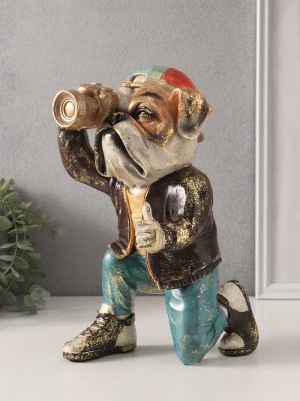 Сувенир полистоун "Бульдог с фотоаппаратом" 17,5х16х29 см