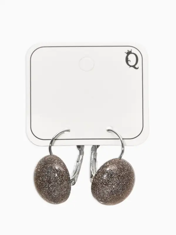 Серьги пластик "Таблетка" блёстка, цвет серый графит в серебре