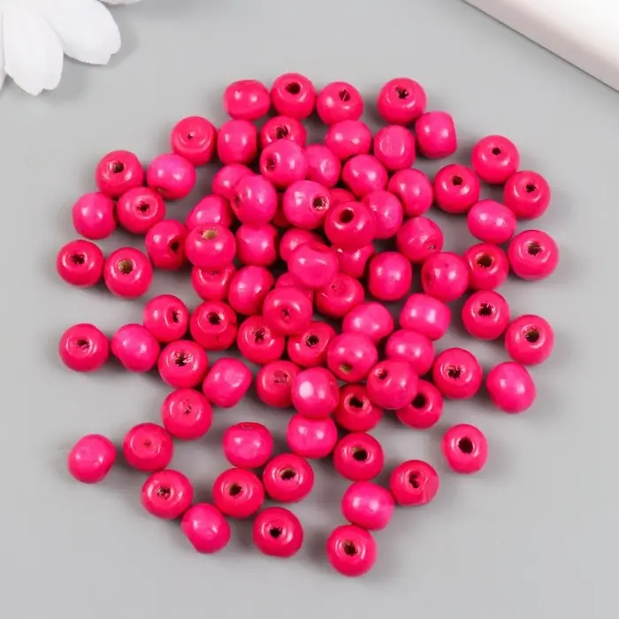 Бусины для творчества дерево "Ярко-розовые" d=0,8 см набор 20 гр