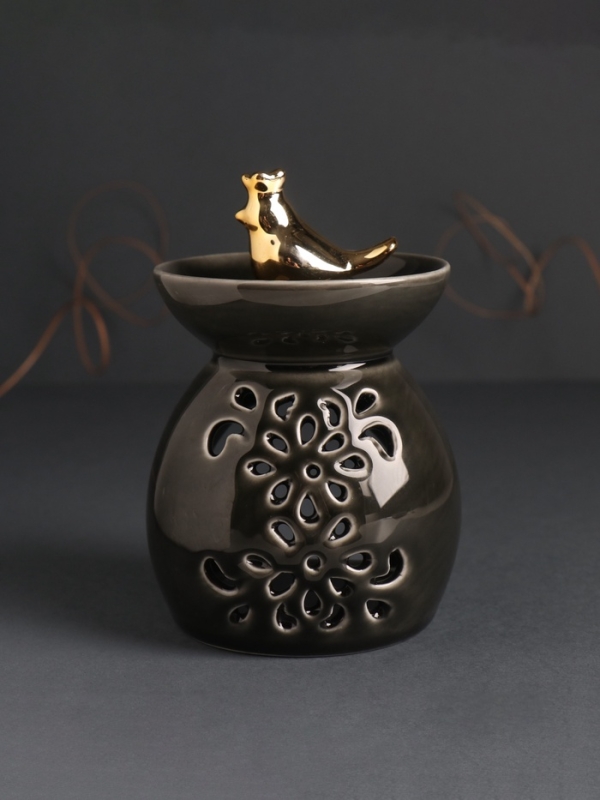 Аромалампа керамика Аромалампа керамика "Птичка в короне в цветочной чаше" черный перламутр 9х9х13 см