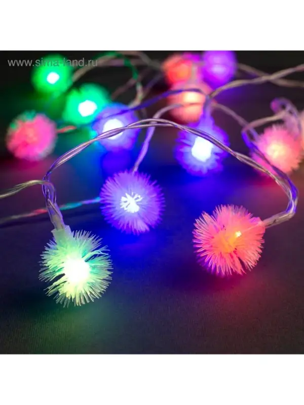 Гирлянда &laquo;Нить&raquo; 3 м с насадками &laquo;Ёжики&raquo;, IP20, прозрачная нить, 20 LED, от батареек АА&times;3, свечение мульти