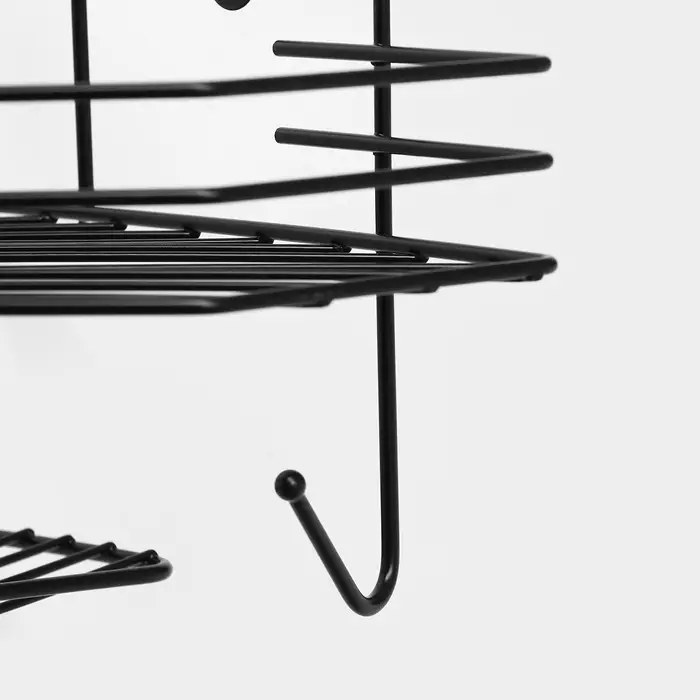 Полка угловая для ванной, настенная, 1 ярус, с мыльницей, 27.5&times;20&times;15.5 см, чёрная