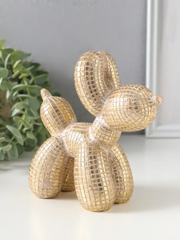 Сувенир полистоун "Воздушный шарик - собачка, в клеточку" золото 15х6,7х15 см