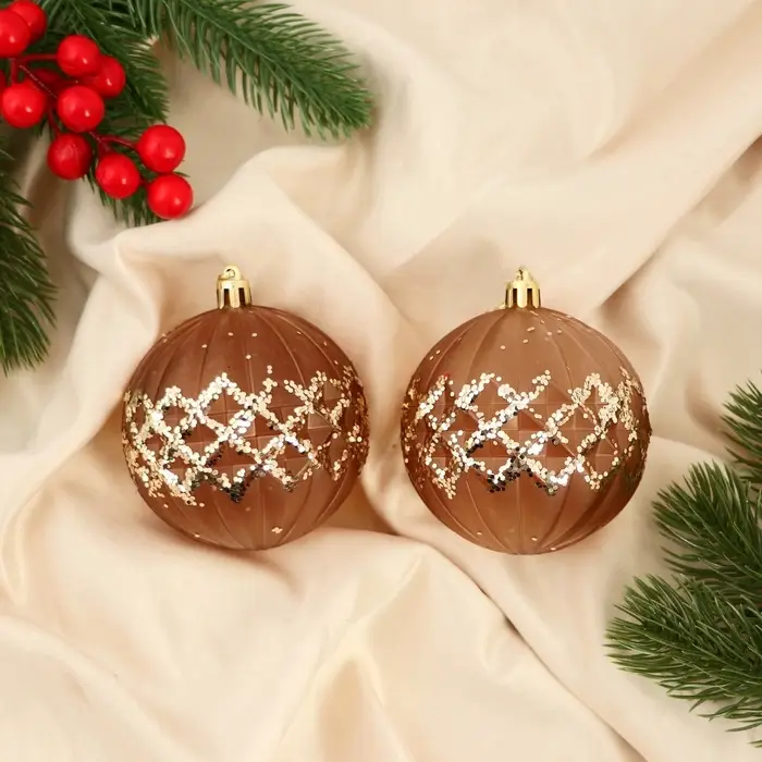 Ёлочные игрушки &laquo;Гэбриэл&raquo;, шары новогодние, d=8 см, 2 шт., сетка, коричневый