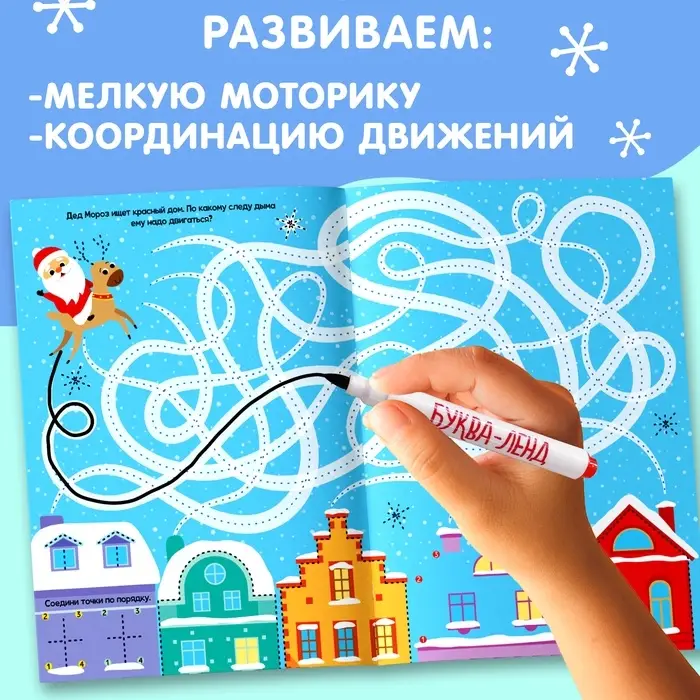 Книга многоразовая с маркером &laquo;Напиши и сотри. Зимние лабиринты&raquo;, 12 стр.