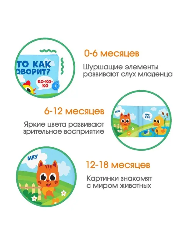 Книжка - шуршалка Крошка Я &laquo;Кто как говорит?&raquo;, 11&times;11 см, от 3 мес.