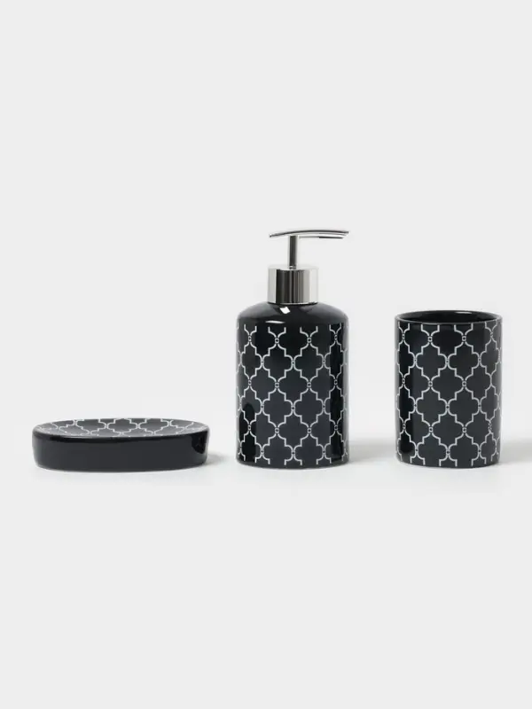 Набор аксессуаров для ванной комнаты Доляна &laquo;Марокко&raquo;, 3 предмета, мыльница, дозатор для мыла, стакан, чёрный
