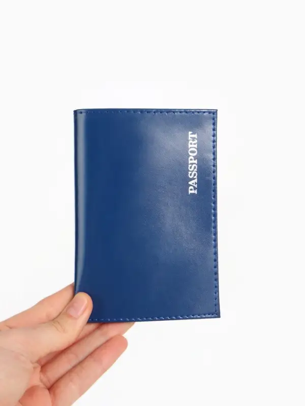 Обложка для паспорта, гладкая натуральная кожа, тиснение фольгой, синяя