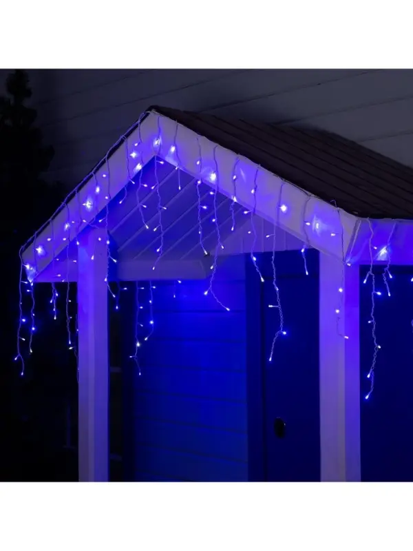 Гирлянда &laquo;Бахрома&raquo; 4&times;0.6 м, IP44, белая нить, 180 LED, свечение синее, мерцание белым, 220 В