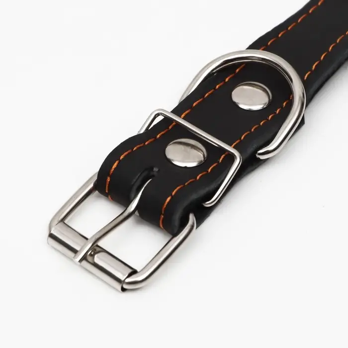 Ошейник кожаный на синтепоне &laquo;Ёж&raquo;, 64&times;3 см, ОШ 40-55 см, чёрный