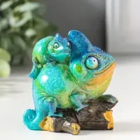 Сувенир полистоун лак "Хамелеон с детёнышем на спине" сине-зелёный 8,5х5,2х8,5 см
