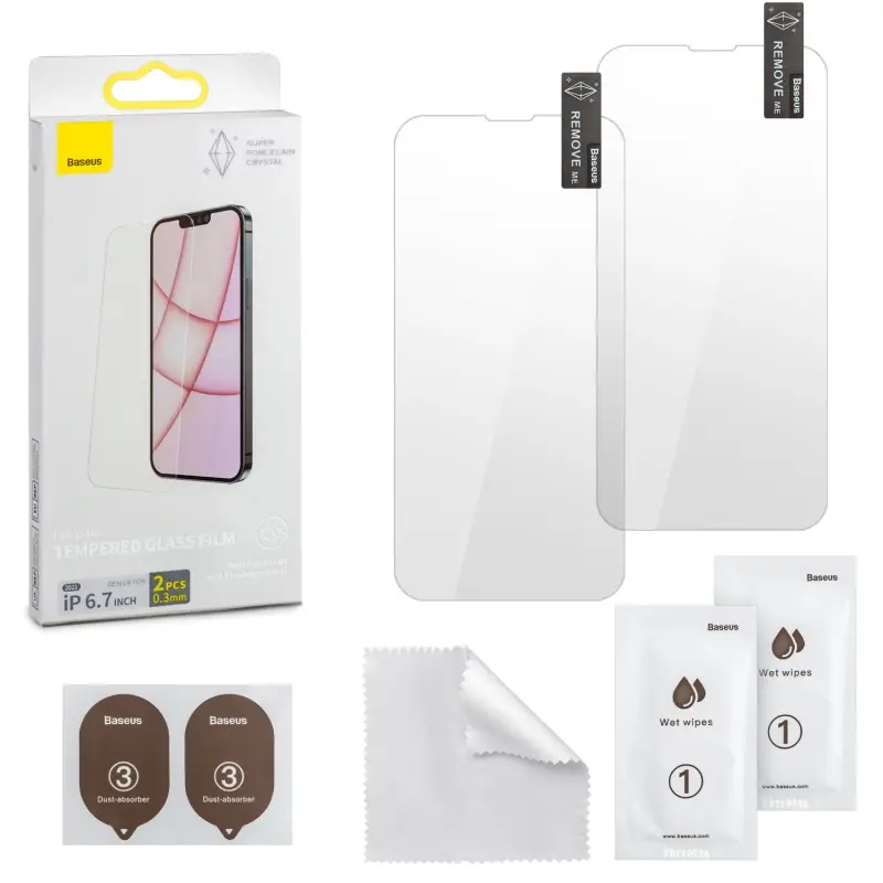 Защитное стекло для iPhone 13 Pro Max/14 Plus Baseus без рамки Super Crystal Clear 0.3mm 2 шт