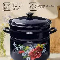 Кастрюля эмалированная &laquo;Апрель&raquo;, 10 л, d=25 см, с крышкой, с деколью, синяя