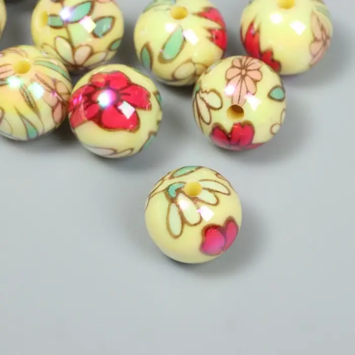 Бусины для творчества акрил Бусины для творчества акрил "Цветочки на жёлтом" МИКС 1,6х1,6х1,6 см