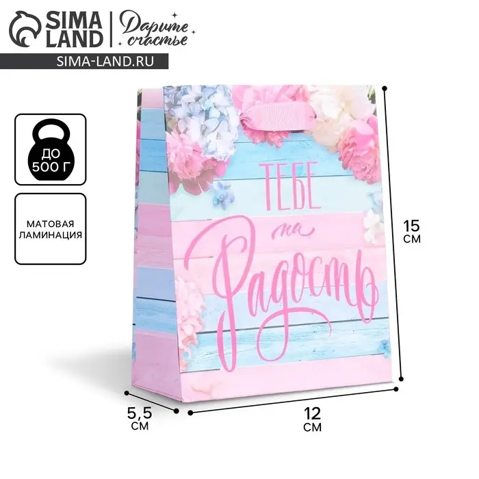 Пакет подарочный ламинированный, упаковка, &laquo;Тебе на радость&raquo;, S 12 х 15 х 5.5 см