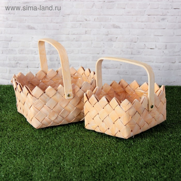 Набор корзин плетеных, 2  шт, лукошко, натуральный, 21×16×22 см, 17,5×12,5×17,5 см Набор корзин плетеных, 2  шт, лукошко, натуральный, 21×16×22 см, 17,5×12,5×17,5 см