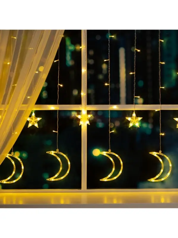 Гирлянда &laquo;Бахрома&raquo; 2.7&times;0.9 м с насадками &laquo;Месяц&raquo;, IP20, прозрачная нить, 138 LED, свечение тёплое белое, 8 режимов, 220 В