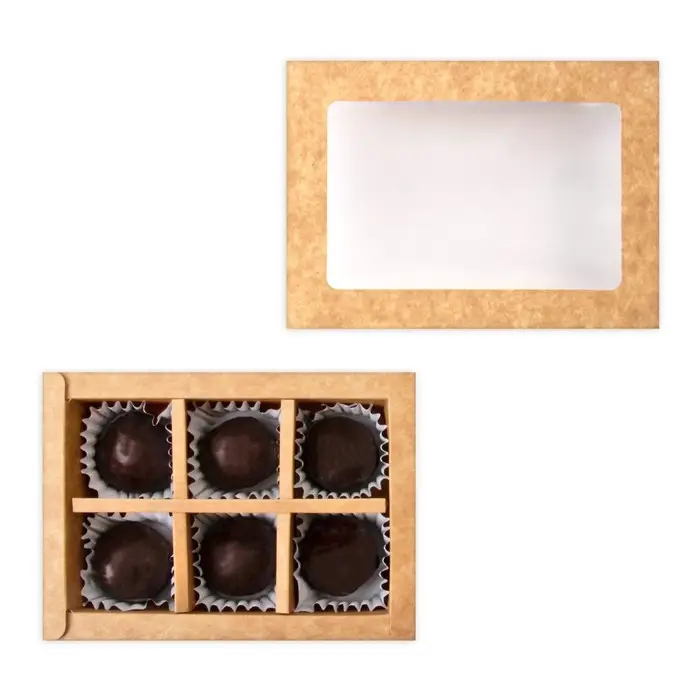 Коробка для 6 конфет с окном, крафт, 13.7×9.85×3.85 см Коробка для 6 конфет с окном, крафт, 13.7×9.85×3.85 см