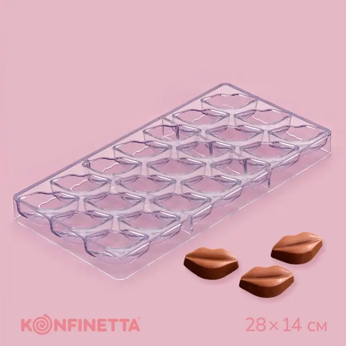 Форма для конфет шоколада KONFINETTA &laquo;Губки&raquo;, 28&times;14 см, 21 ячейка 4.8&times;2.5&times;1.8 см, пластик, прозрачная