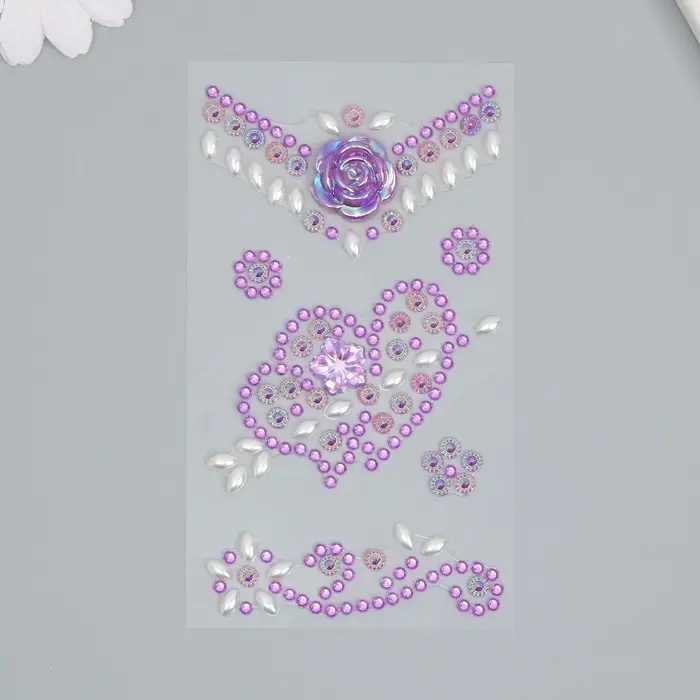 Наклейка пластик стразы "Сердечки со стрелой" МИКС 18,8х8,1 см