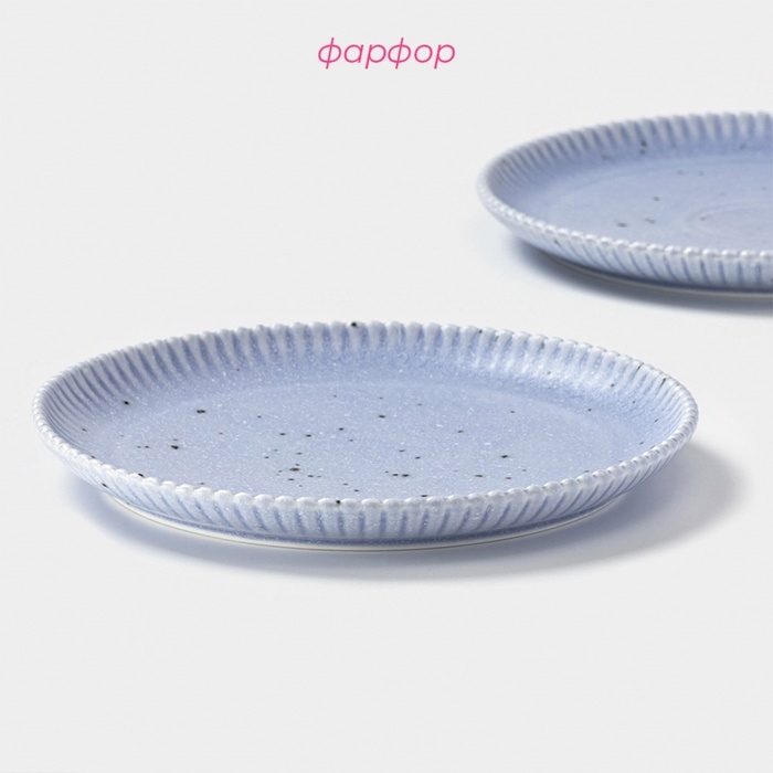 Тарелки Доляна «Коралл», d=20,8 см, набор 2 шт, фарфор, голубые Тарелки Доляна «Коралл», d=20,8 см, набор 2 шт, фарфор, голубые