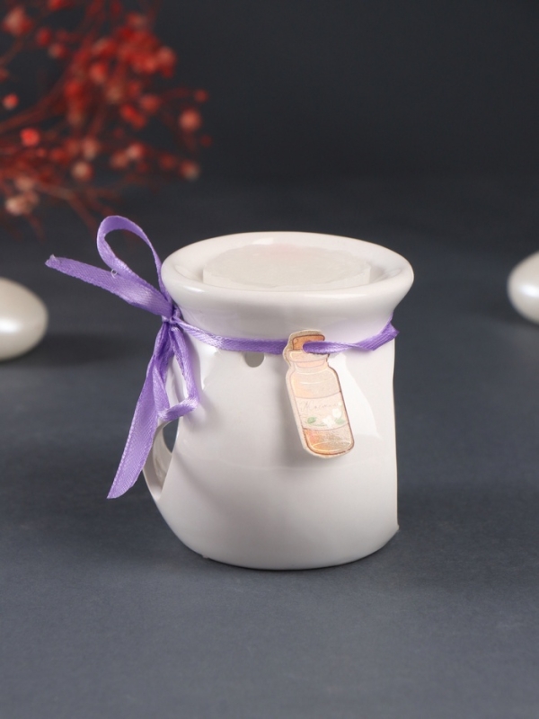 Набор: аромалампа для эфирных масел, мелтсы из воска ароматические «Жасмин», белая, 6.5×6.2×7.5 см