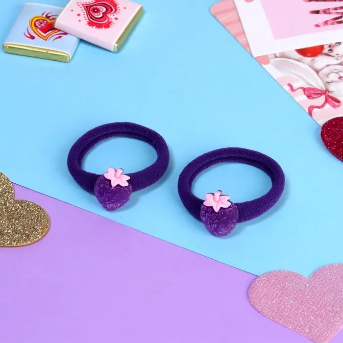 Резинки для волос «Маленькая радость», набор 2 шт., клубничка, 3.5 см, фиолетовые