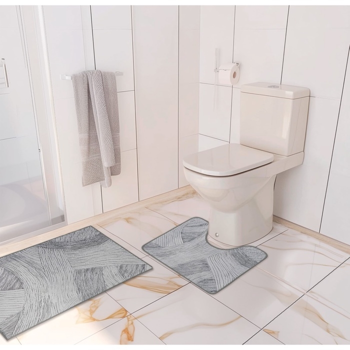Коврики для ванной и туалета Доляна «Тига», 2 шт: 50×80 см, 50×40 см, форма МИКС Коврики для ванной и туалета Доляна «Тига», 2 шт: 50×80 см, 50×40 см, форма МИКС