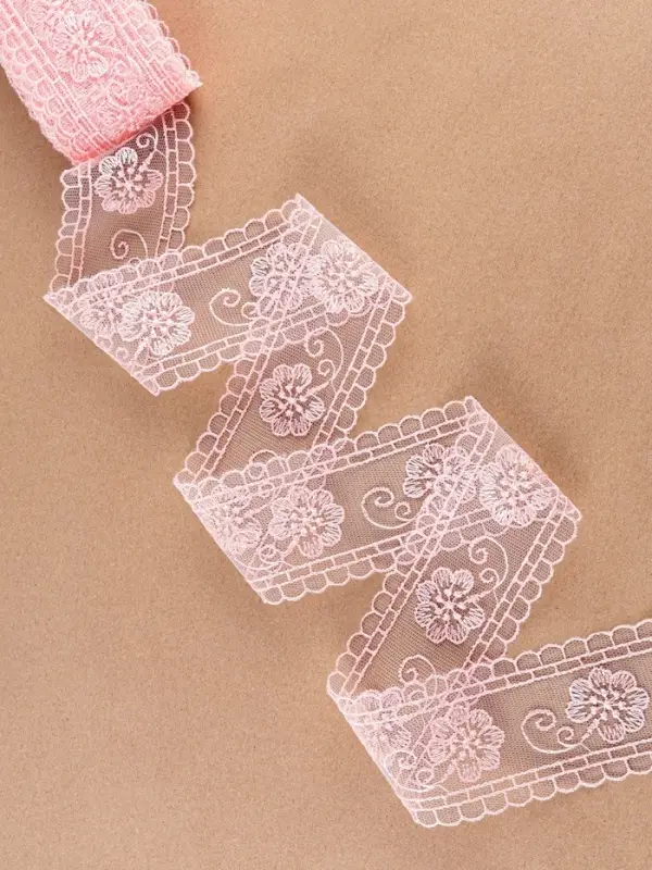 Кружево на сетке &laquo;Цветы&raquo;, 50 мм, 11&plusmn;1 м, нежно-розовое